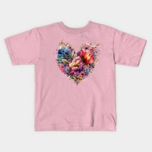 Colorful Floral Heart Kids T-Shirt